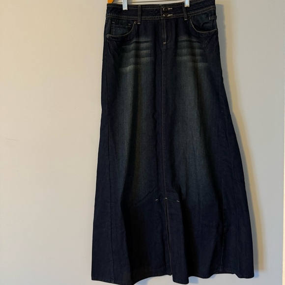Y2K -MANGO MNG JEANS Skirt Dark Blue Vintage Denim Maxi modest- no slit - Picture 1 of 11